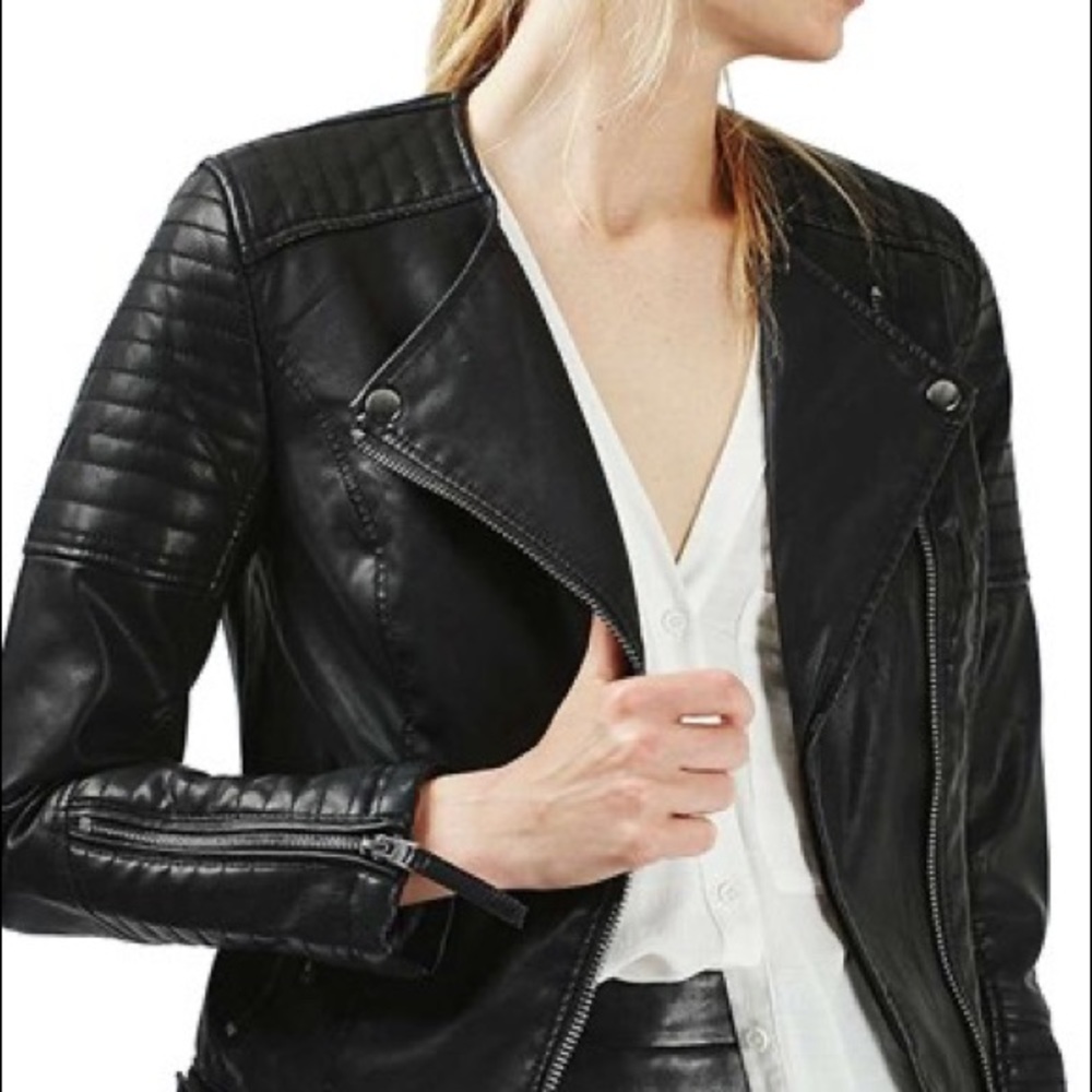 Topshop motorcycle faux leather jacket Sz 6
